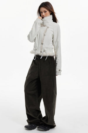 Plush Collar Slim Zippered Jacket