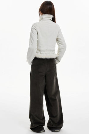 Plush Collar Slim Zippered Jacket