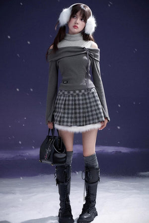 Plush Plaid Skirt