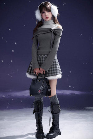 Plush Plaid Skirt