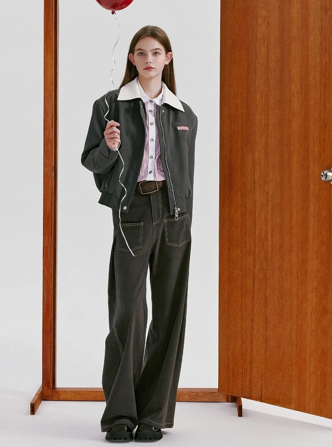 Pocket cotton loose wide-leg pants