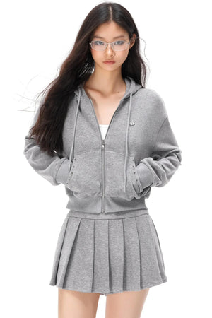Pocket Studded Hooded Cardigan Set-Up