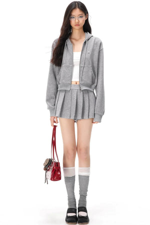 Pocket Studded Hooded Cardigan Set-Up
