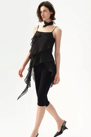 Polka Dot Asymmetric Ruffle Camisole