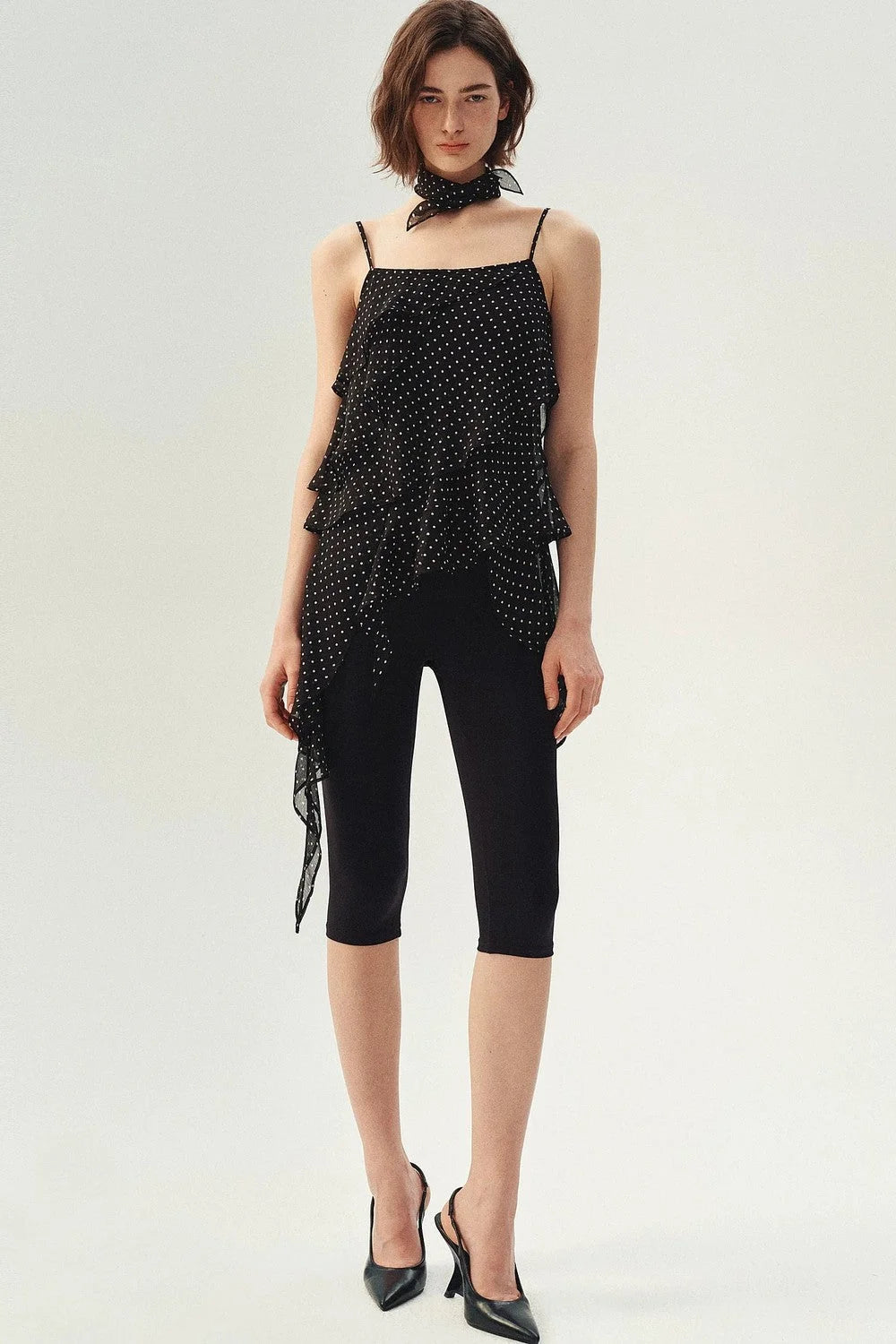 Polka Dot Asymmetric Ruffle Camisole