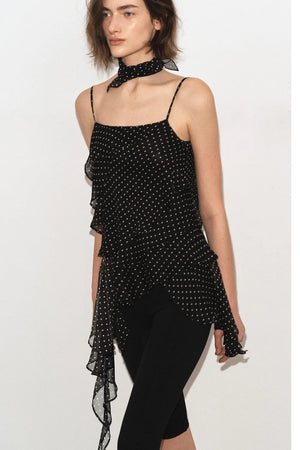 Polka Dot Asymmetric Ruffle Camisole