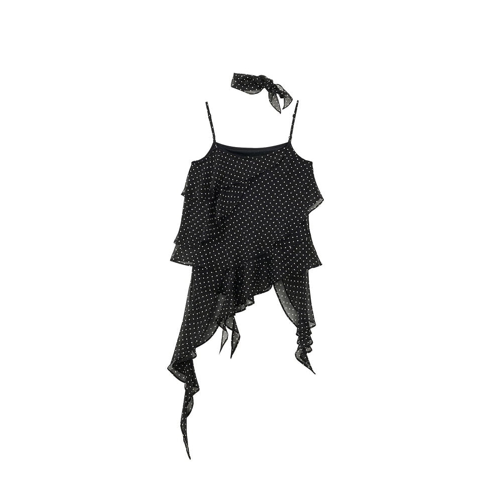 Polka Dot Asymmetric Ruffle Camisole