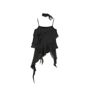 Polka Dot Asymmetric Ruffle Camisole