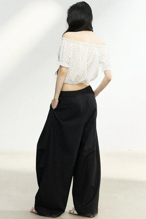 Polka Dot Bow Blouse and Pants Set-Up
