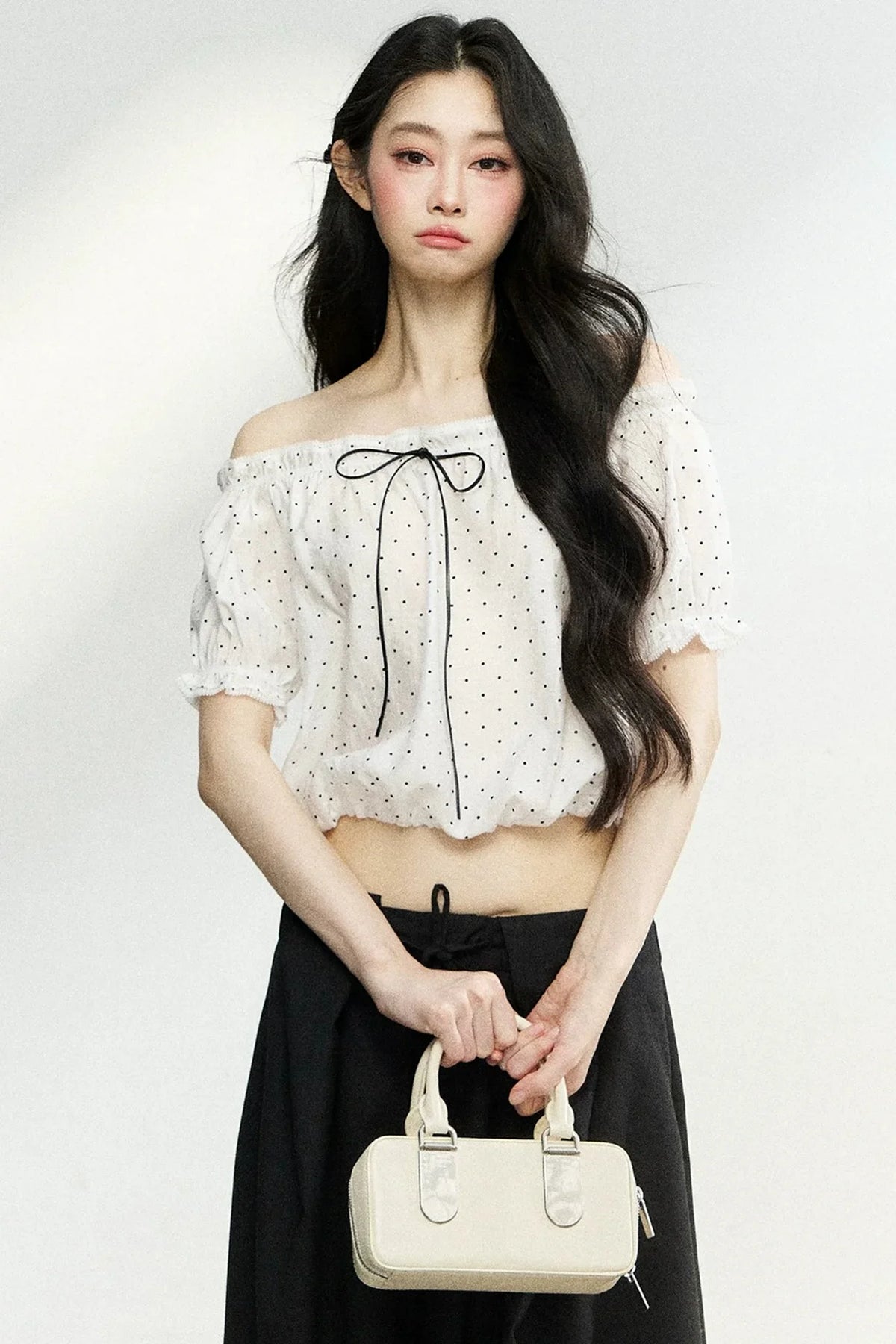 Polka Dot Bow Blouse and Pants Set-Up