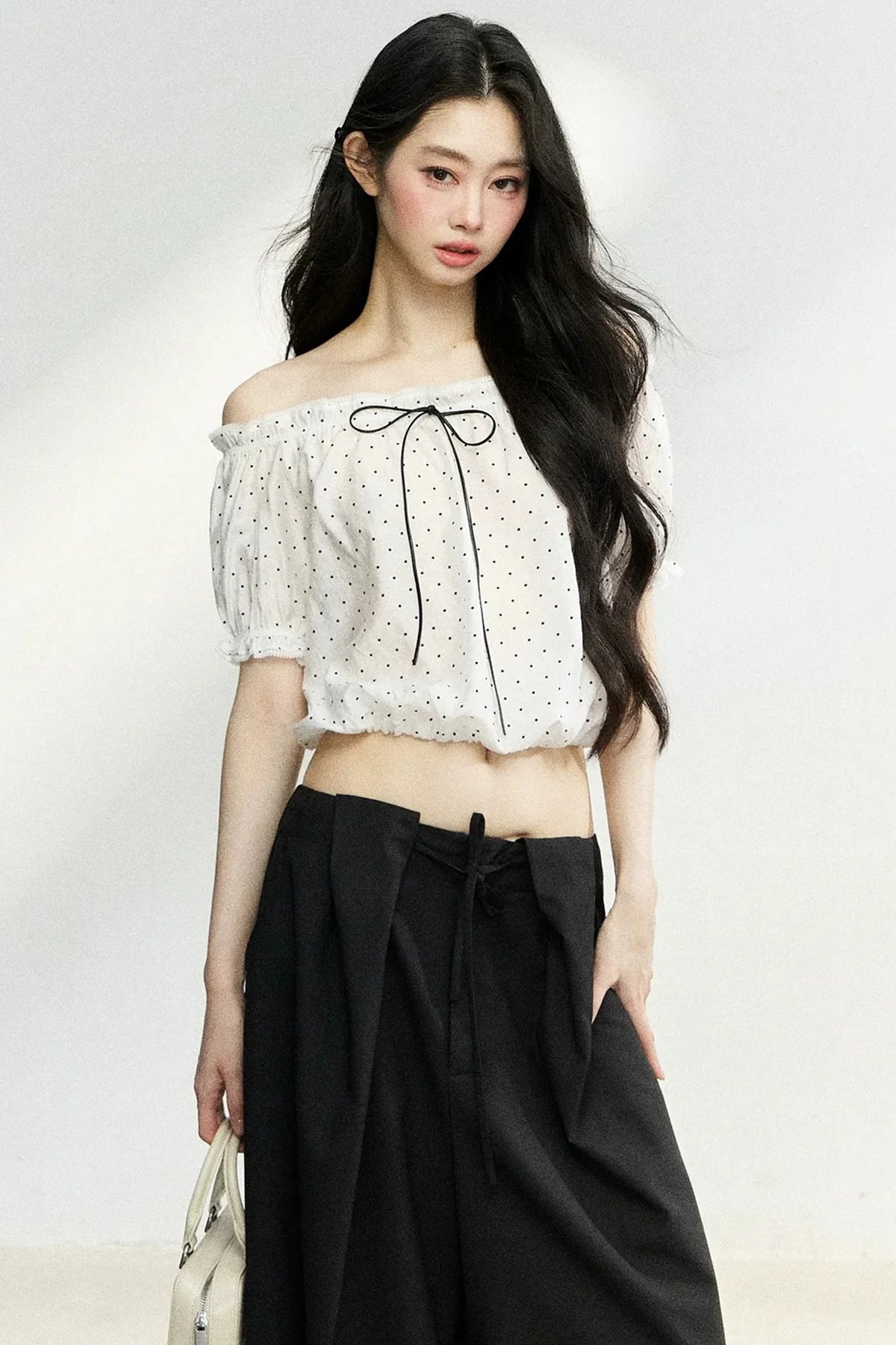 Polka Dot Bow Blouse and Pants Set-Up