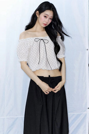 Polka Dot Bow Blouse and Pants Set-Up