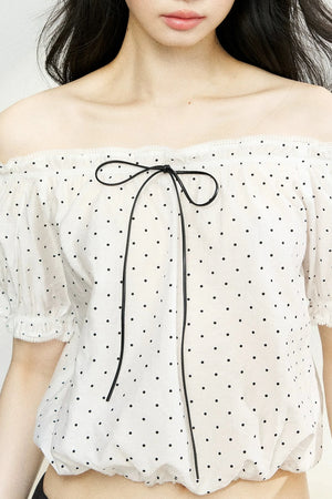 Polka Dot Bow Blouse and Pants Set-Up