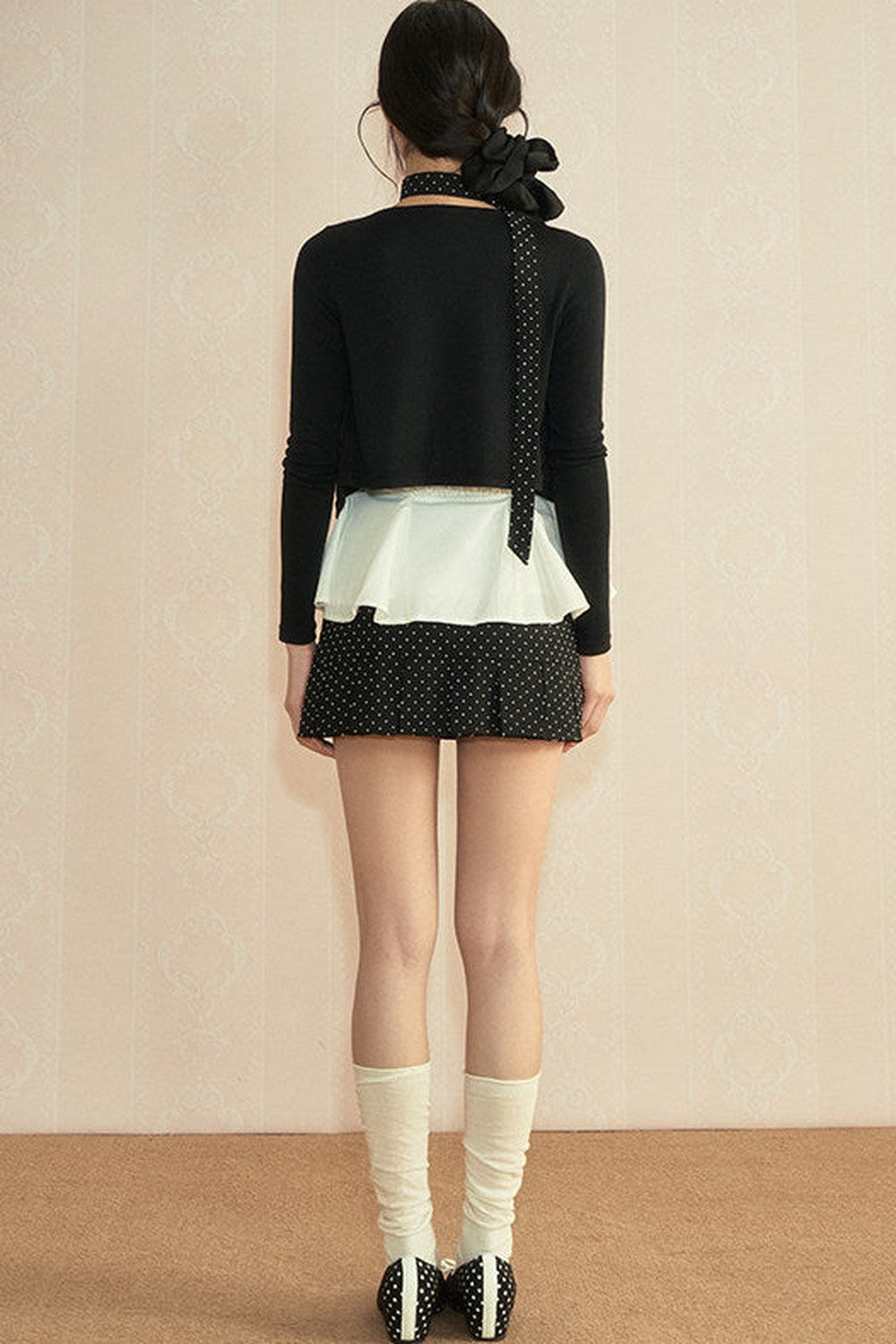 Polka Dot Bow Knit 3-Piece Set-Up