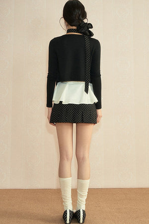 Polka Dot Bow Knit 3-Piece Set-Up