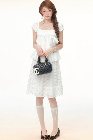 Polka Dot Bow Puff Sleeve Top Set-Up