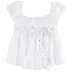 Polka Dot Bow Puff Sleeve Top Set-Up