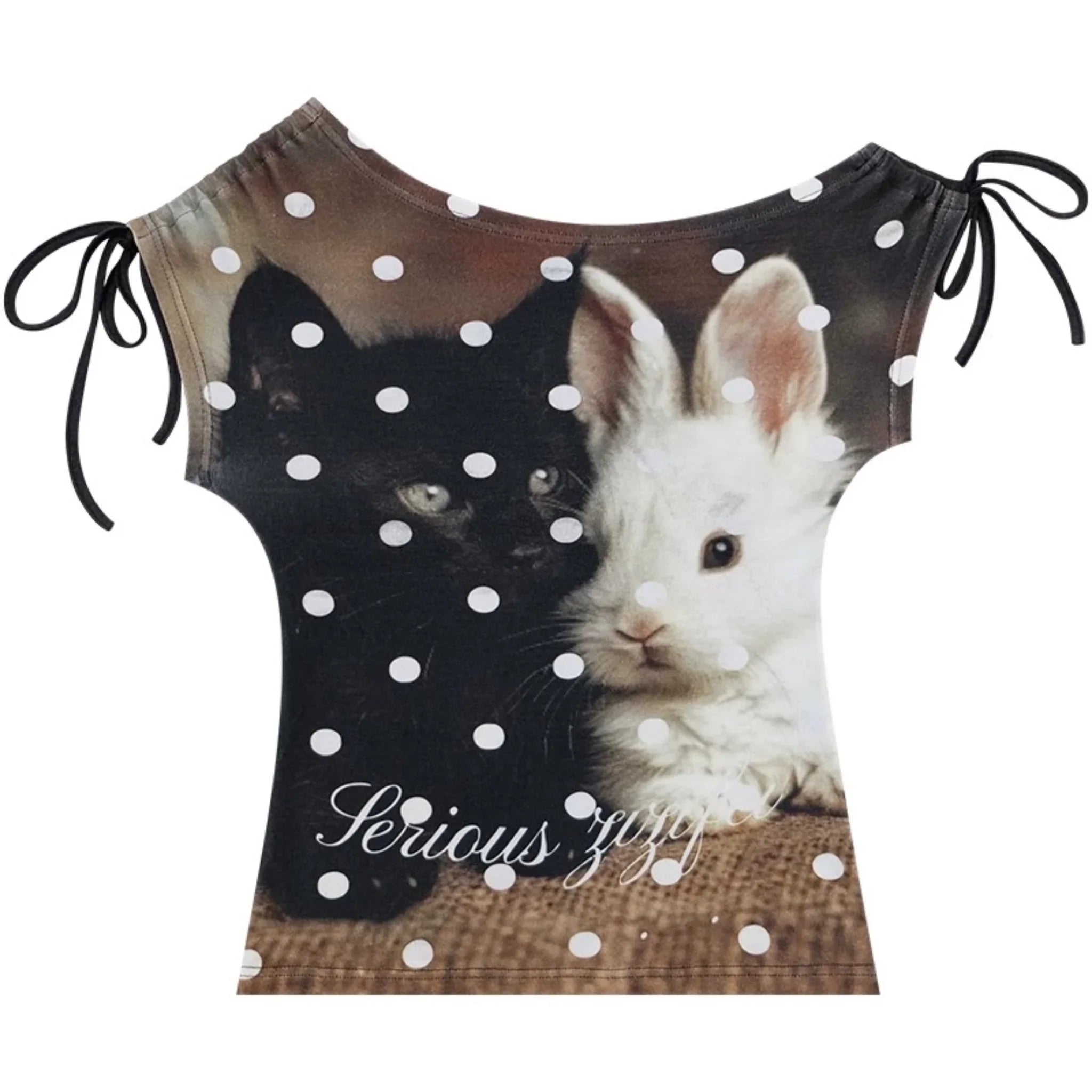 Polka Dot Cat and Rabbit Print Top