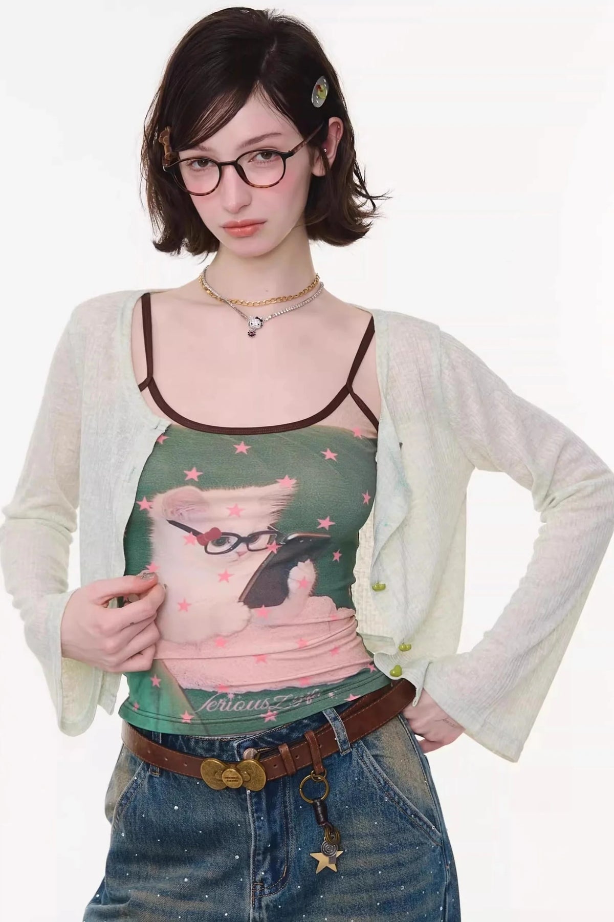 Polka Dot Cat Print Camisole