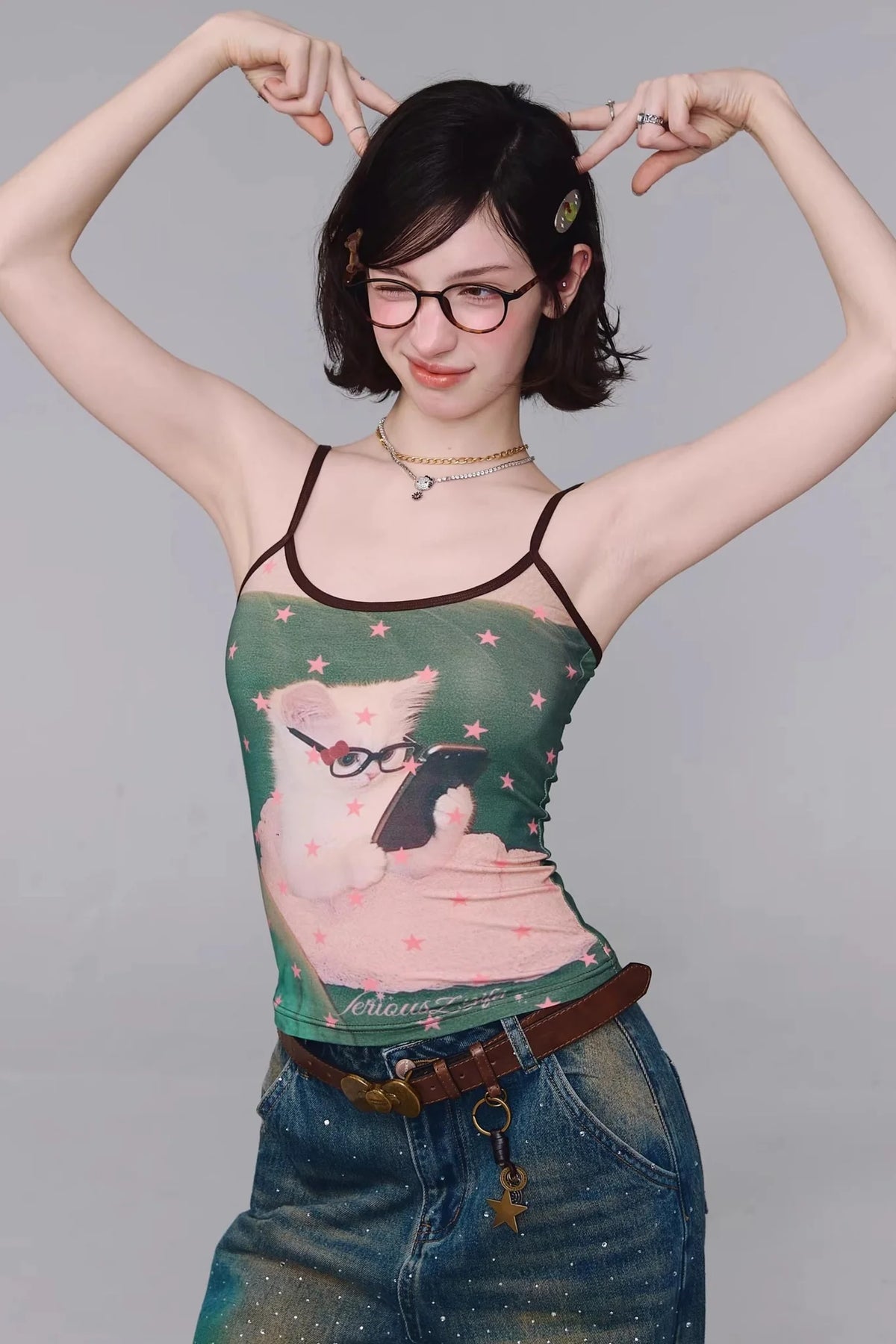 Polka Dot Cat Print Camisole