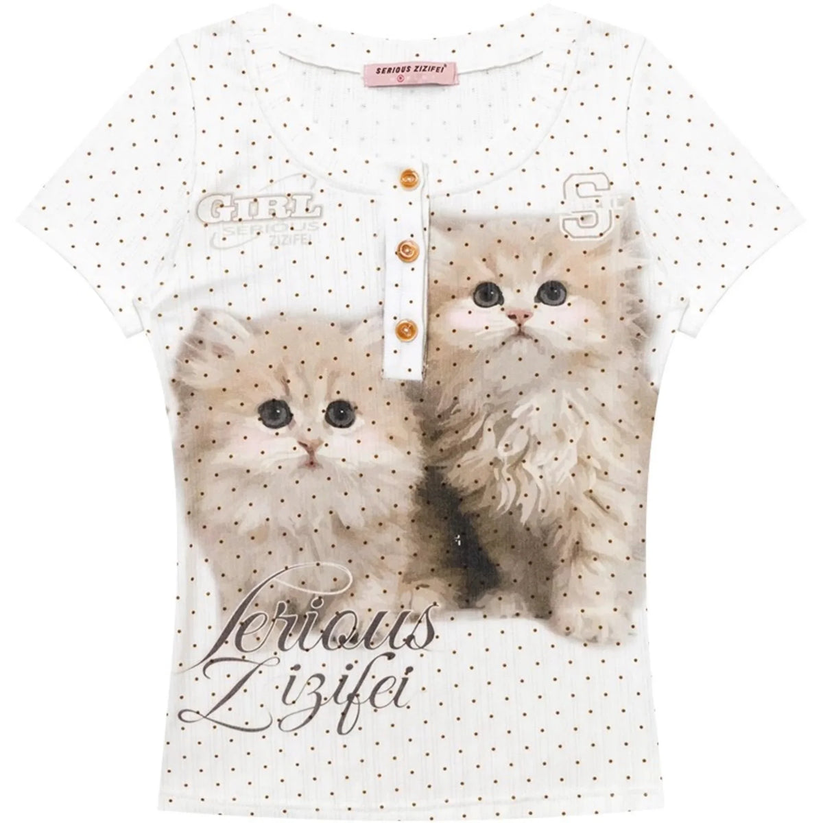 Polka Dot Cat Print Slim Fit Top