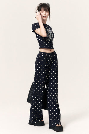 Polka Dot Cat Print Top Bodycon Skirt Pants Set-Up