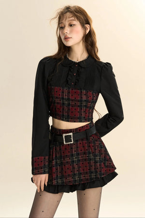 Polka Dot Check Patchwork Two-Piece Set-Up