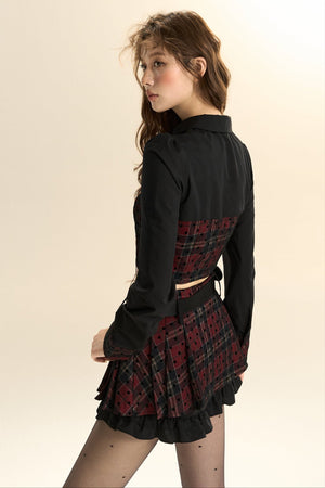 Polka Dot Check Patchwork Two-Piece Set-Up
