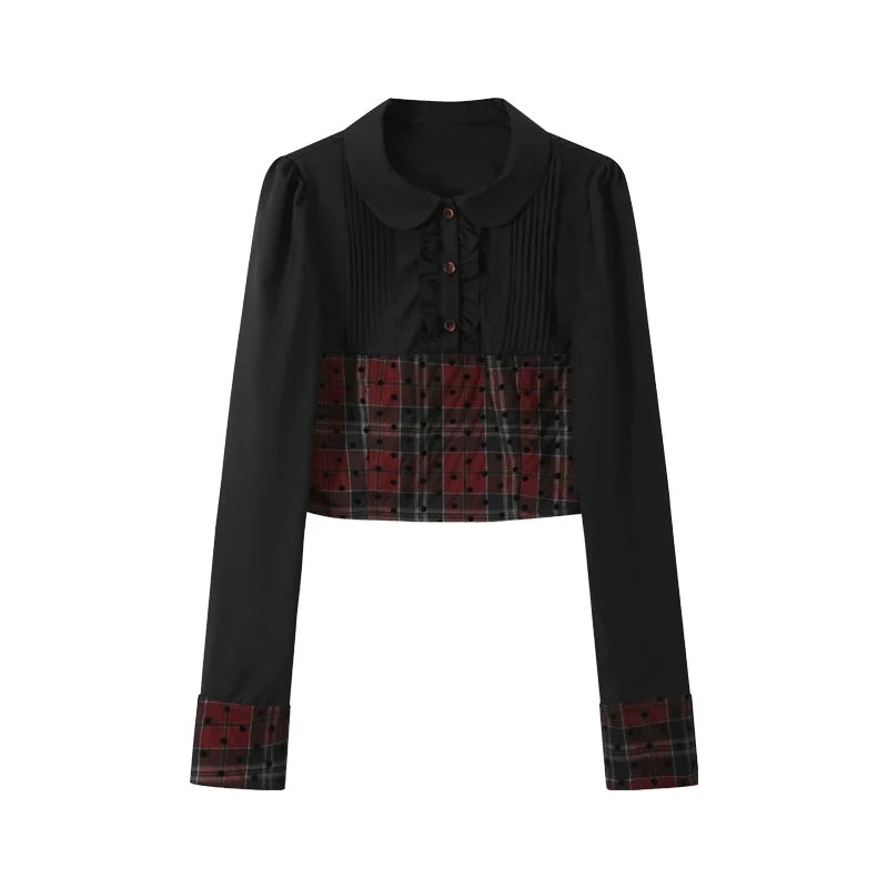 Polka Dot Check Patchwork Two-Piece Set-Up