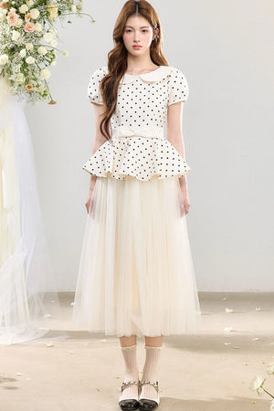 Polka Dot Doll Collar Bow Tulle Dress