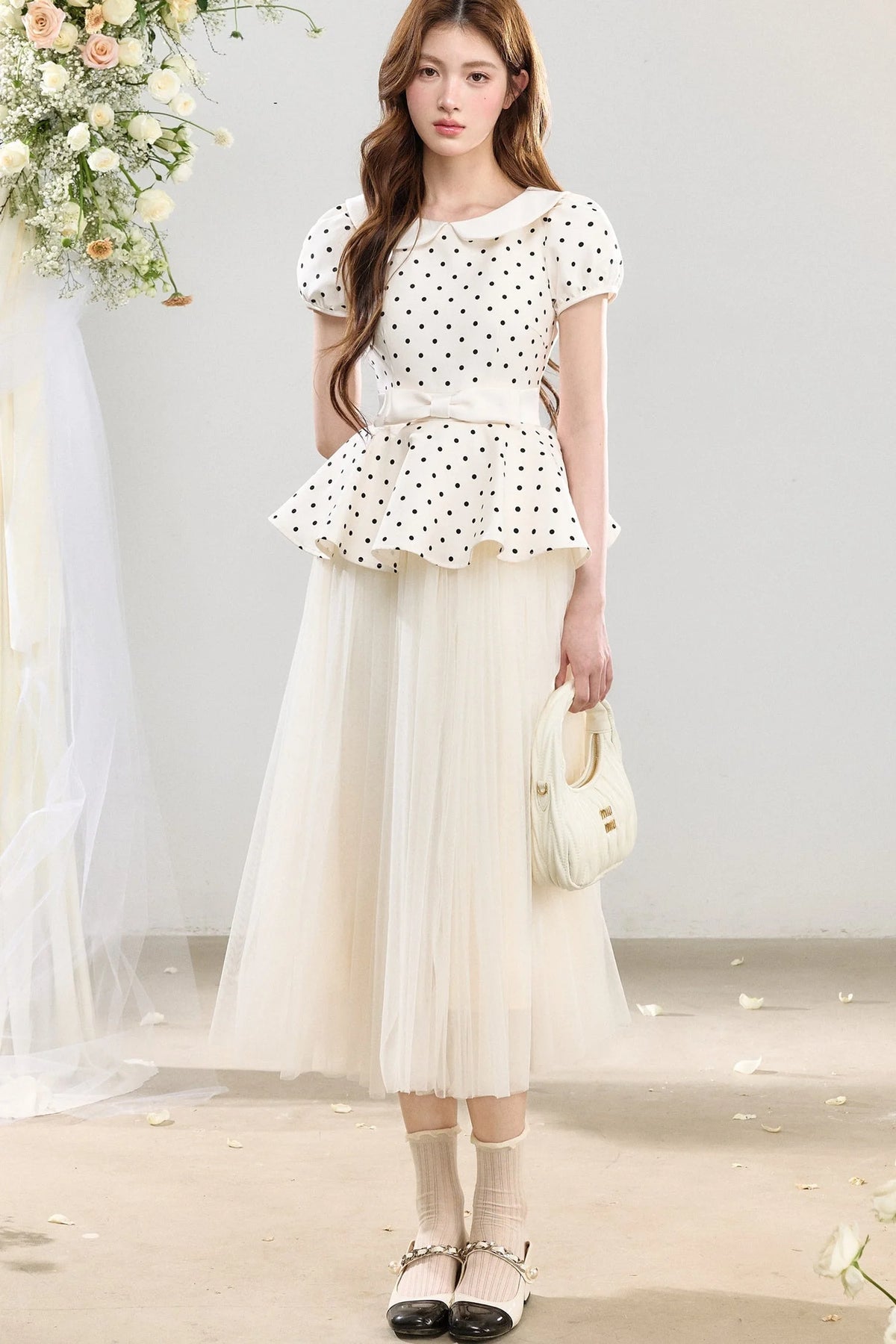 Polka Dot Doll Collar Bow Tulle Dress