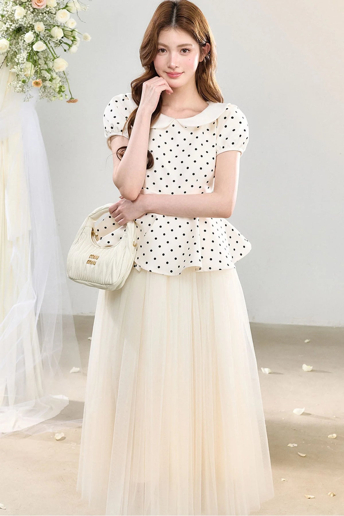 Polka Dot Doll Collar Bow Tulle Dress