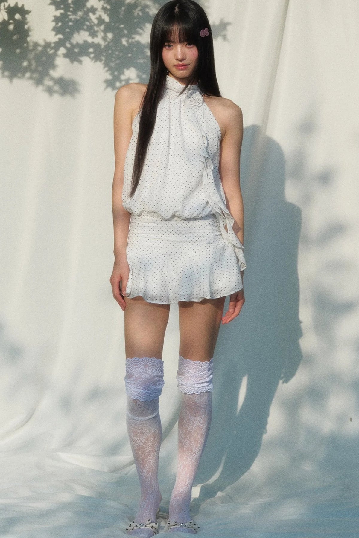 Polka Dot Halter Ruffle Dress