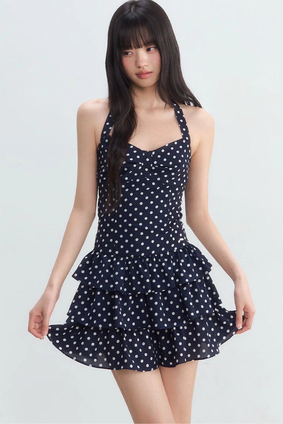 Polka Dot Halter Tiered Dress