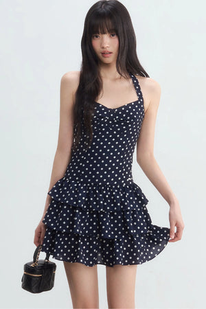 Polka Dot Halter Tiered Dress
