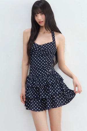 Polka Dot Halter Tiered Dress