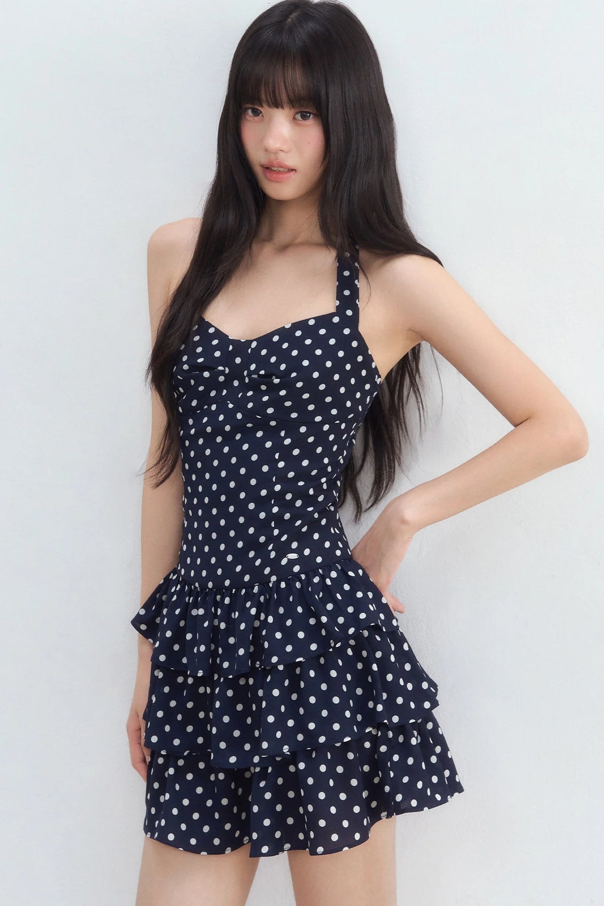 Polka Dot Halter Tiered Dress