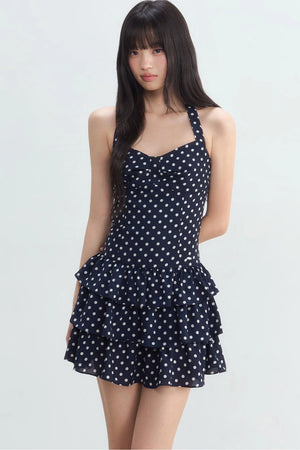 Polka Dot Halter Tiered Dress
