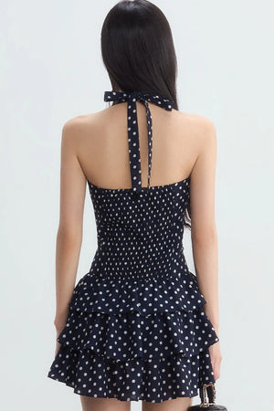 Polka Dot Halter Tiered Dress