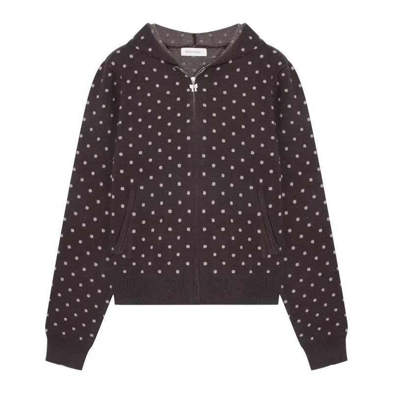 Polka Dot Hooded Knit Sweater Skirt Set-Up
