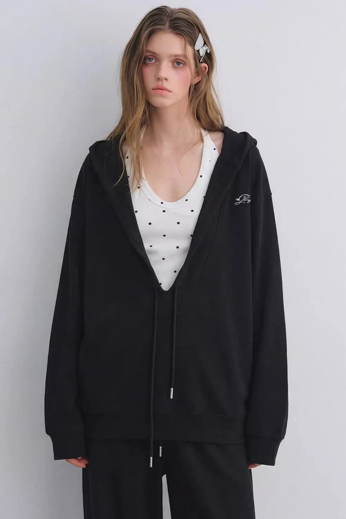Polka Dot Hooded Vest Sweatshirt Set-Up