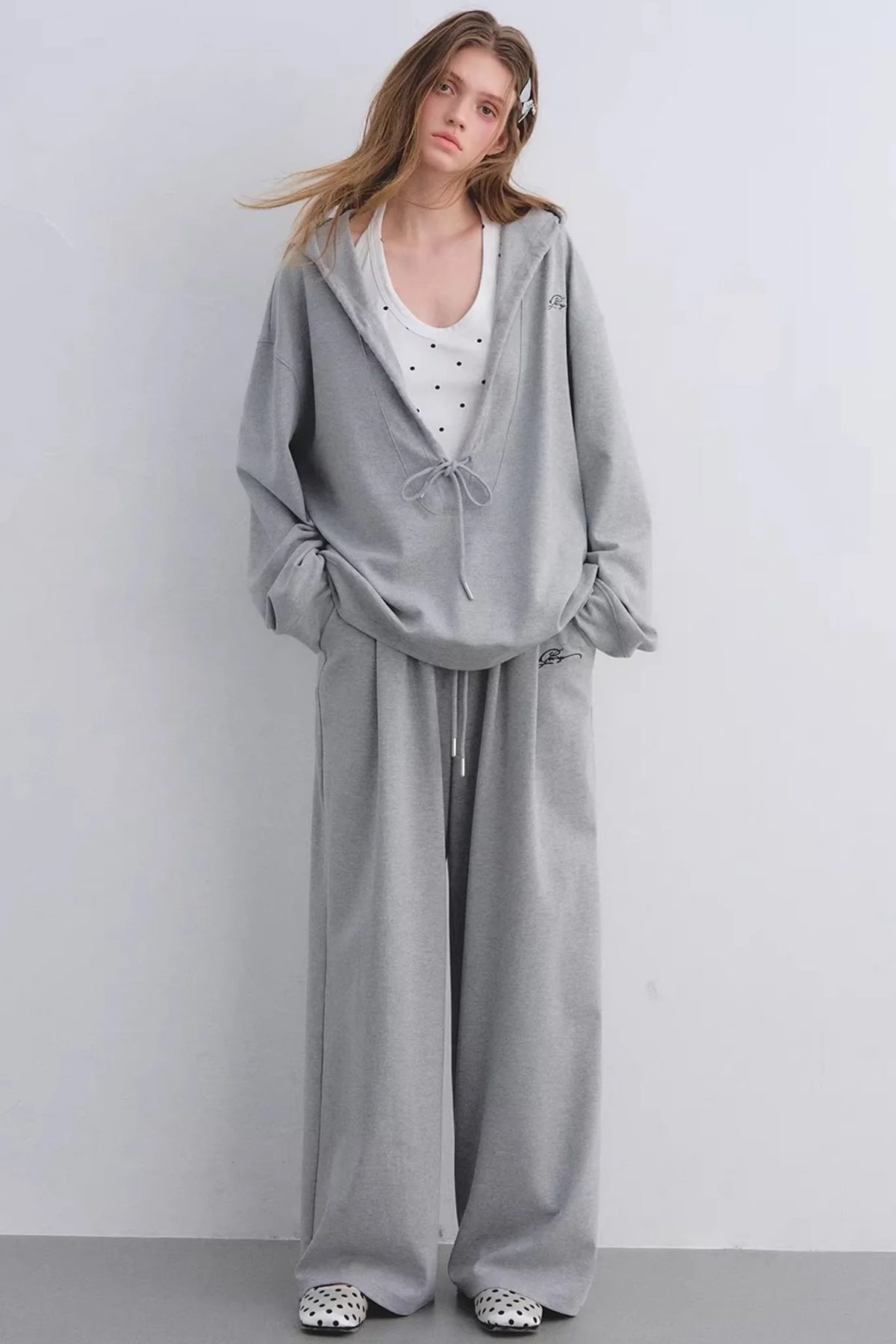 Polka Dot Hooded Vest Sweatshirt Set-Up