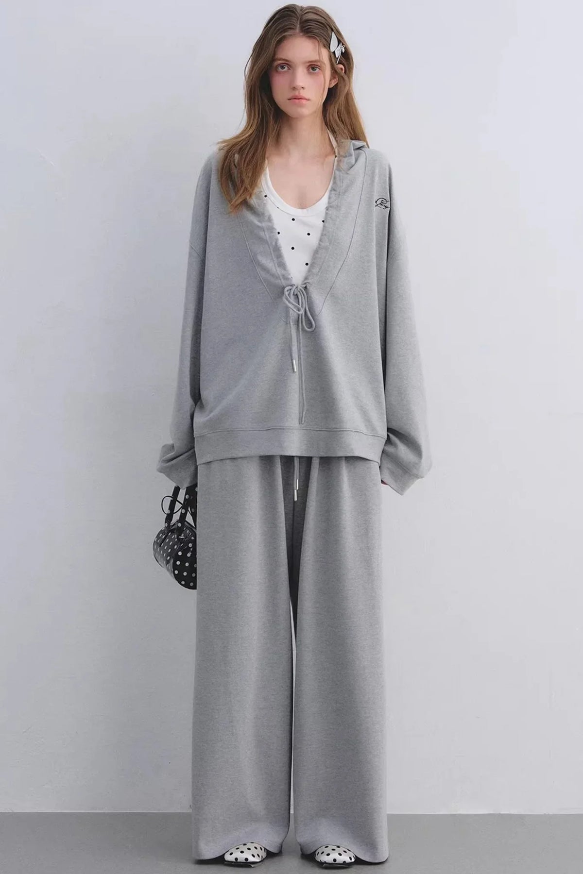 Polka Dot Hooded Vest Sweatshirt Set-Up