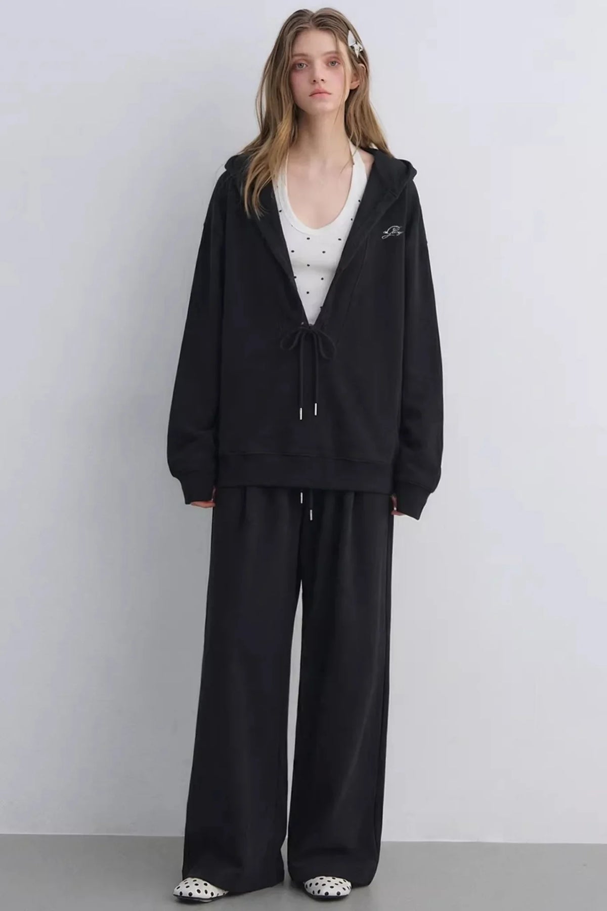 Polka Dot Hooded Vest Sweatshirt Set-Up