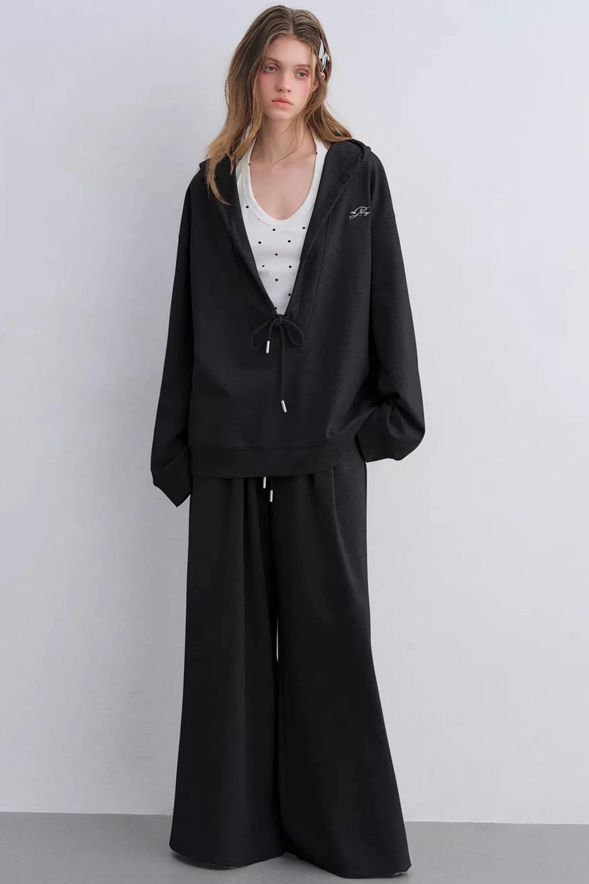 Polka Dot Hooded Vest Sweatshirt Set-Up
