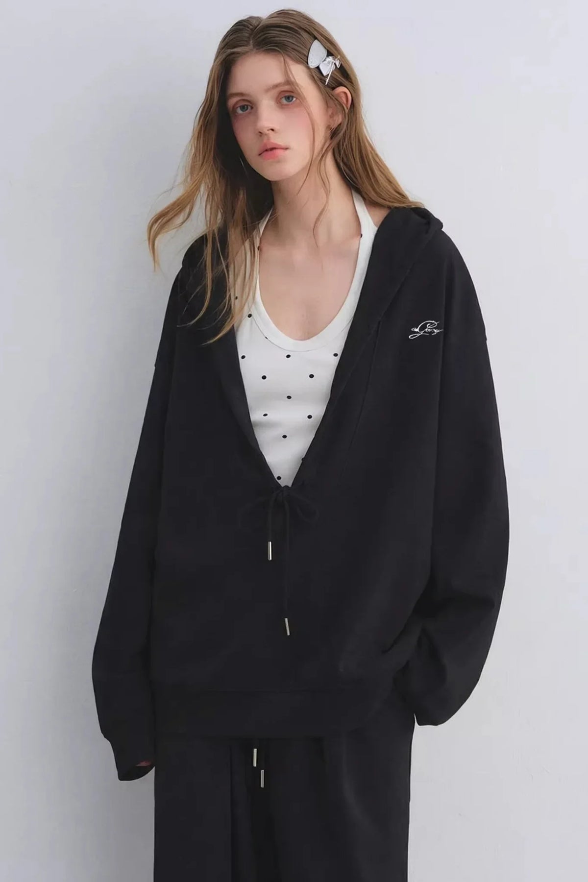 Polka Dot Hooded Vest Sweatshirt Set-Up