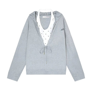 Polka Dot Hooded Vest Sweatshirt Set-Up
