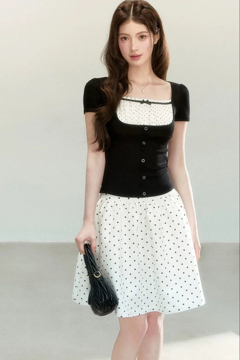 Polka Dot Knit Short Sleeve Top