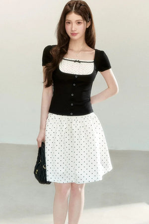 Polka Dot Knit Short Sleeve Top