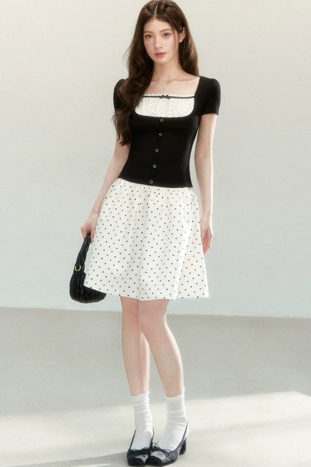 Polka Dot Knit Short Sleeve Top